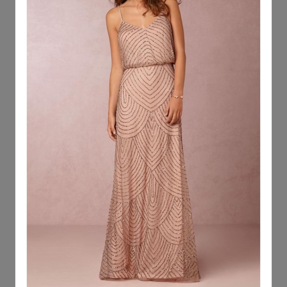 Adrianna Papell Taupe/Pink Beaded Blouson Dress